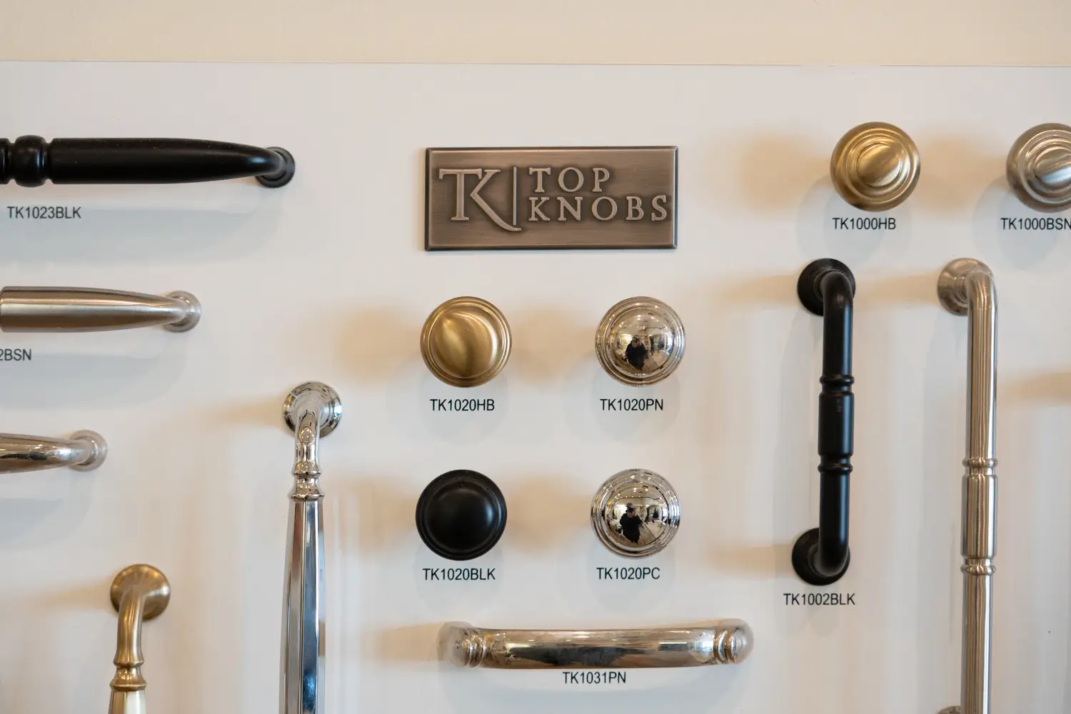 Cabinet materials and finish samples at Seacoast Cabinet showroom near Ipswich