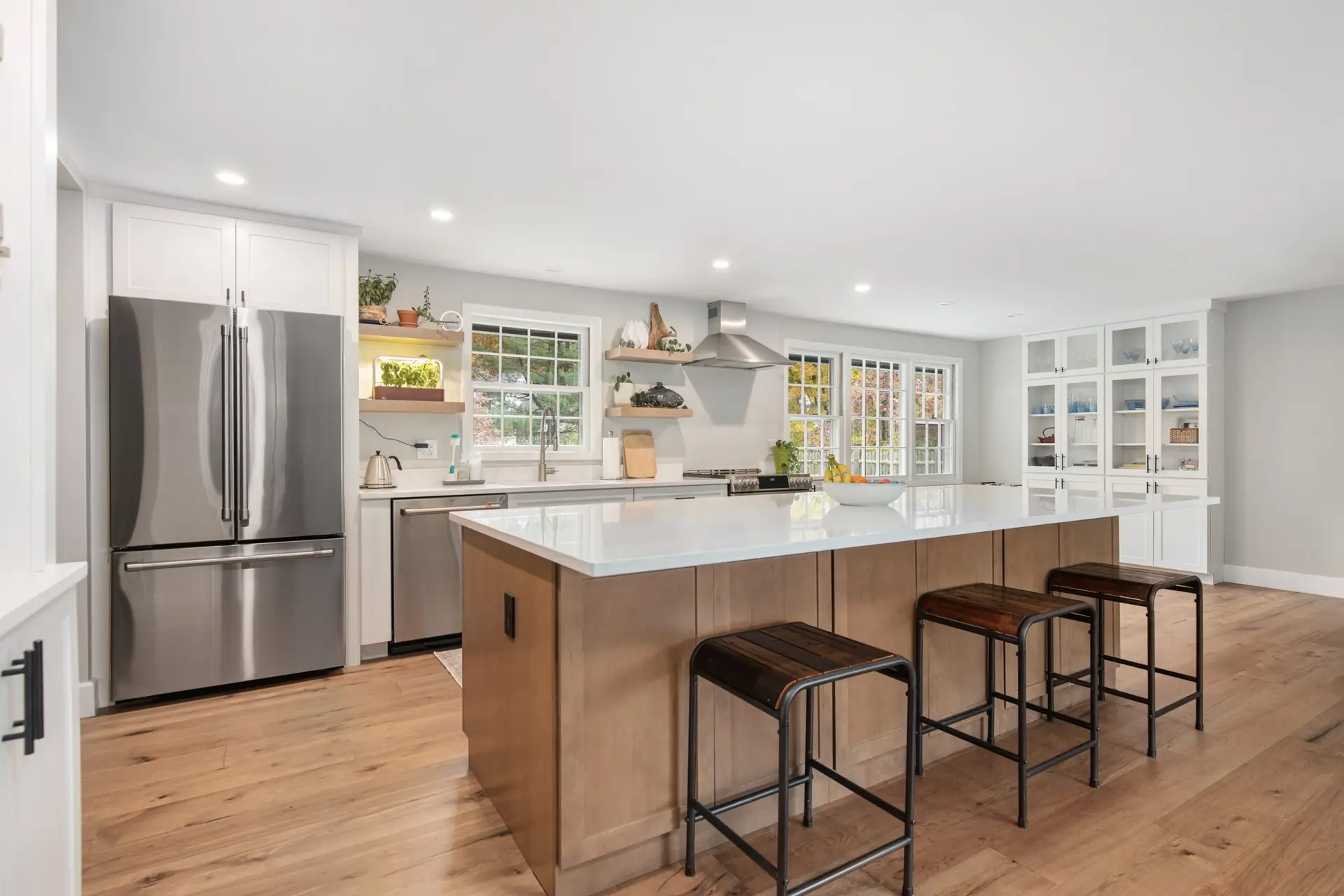Traditional white kitchen with raised panel doors and classic design Rowley MA