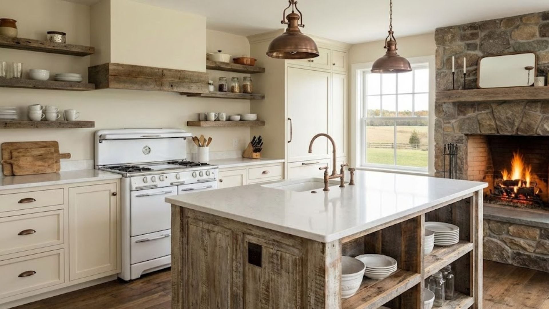 Farmhouse kitchen with shaker cabinets and rustic charm North Shore MA