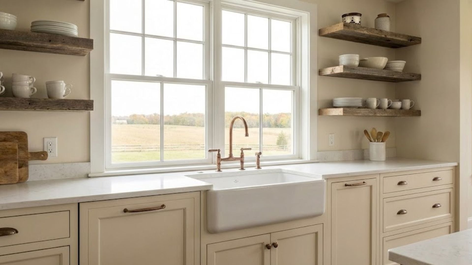 Rustic kitchen with natural wood and farmhouse sink Massachusetts