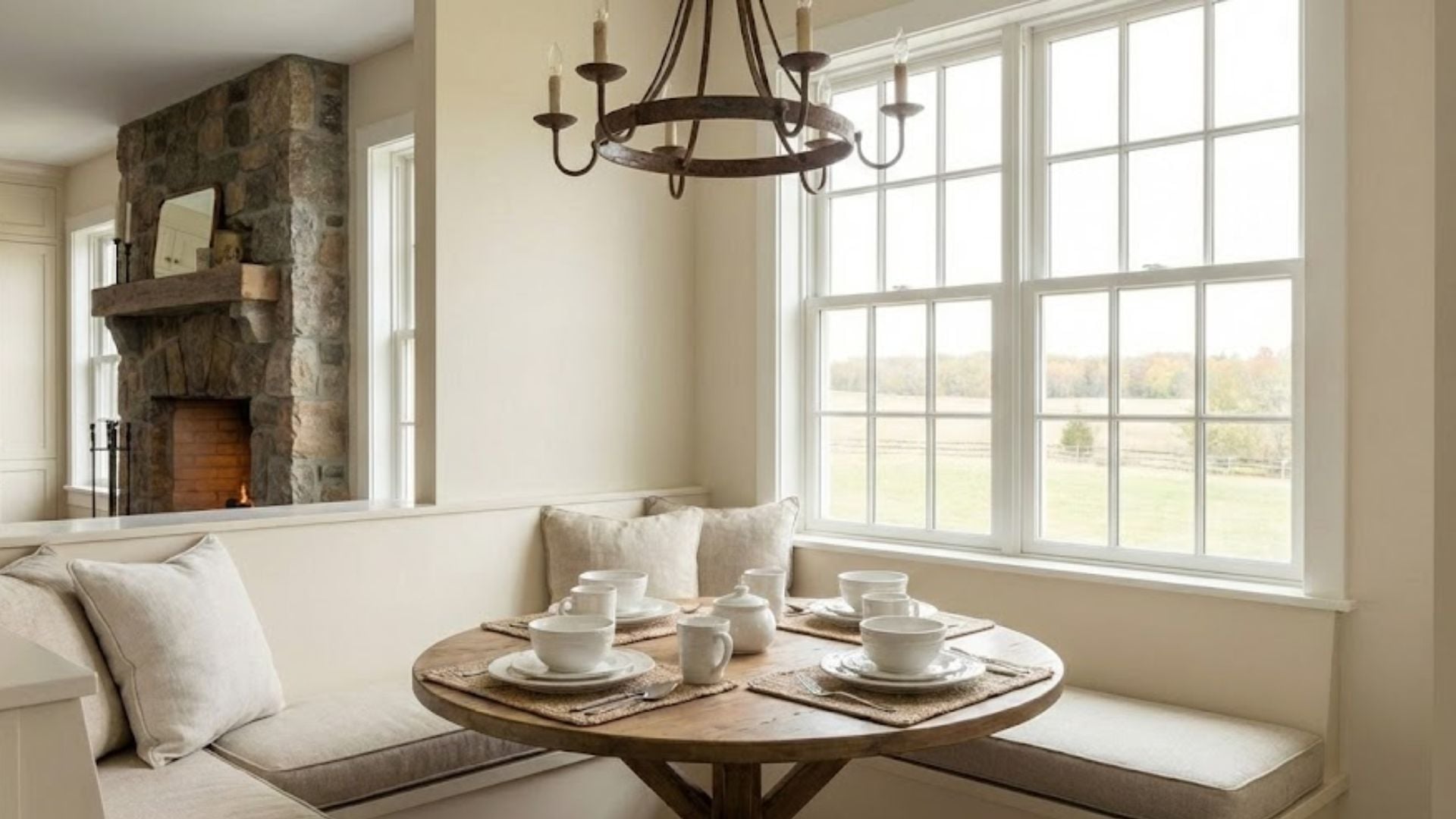 Cozy farmhouse kitchen with butcher block and vintage hardware Rowley MA